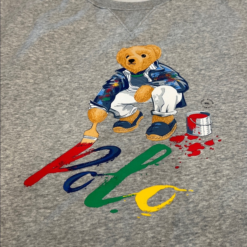 🎉Host Pick🎉2x Polo Ralph Lauren Grey Fleece Polo Bear Crewneck Sweatshirt - Picture 5 of 14